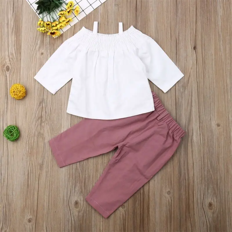 Одежда Одежда для детей; малышей; девочек От 6 месяцев до 4 лет с открытыми плечами футболка и штаны соборками одежды со штанами из