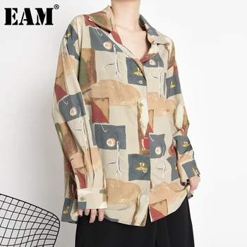 

[EAM] Women Pattern Printed Big Size Blouse New Lapel Long Sleeve Loose Fit Shirt Fashion Tide Spring Autumn 2020 1Y24609