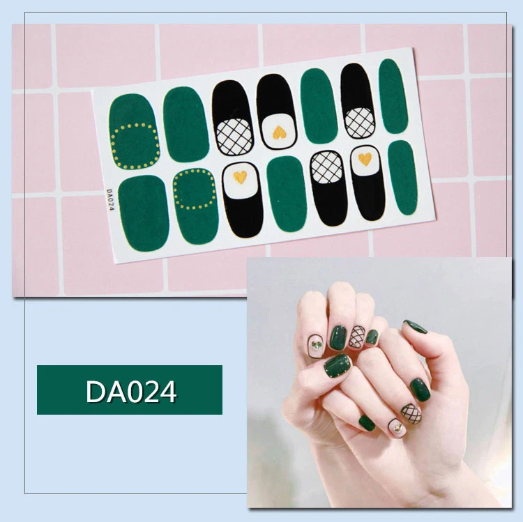 1 лист, наклейки для дизайна ногтей, смешанный дизайн, самоклеющиеся обертывания, полное покрытие, сделай сам, наклейка s, 3D, маникюр, украшение, блестящие Типсы, наклейка для девочки - Color: DA024
