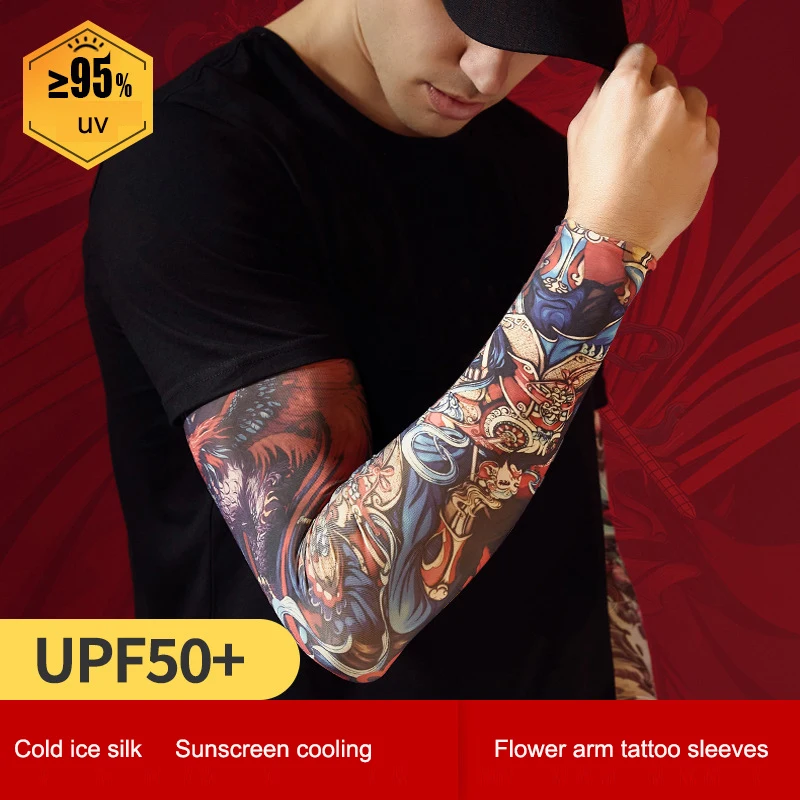 UV Protection Sleeve Ice Silk Sunscreen Arm Sleeve Flower Arm Tattoo Arm Sleeves 