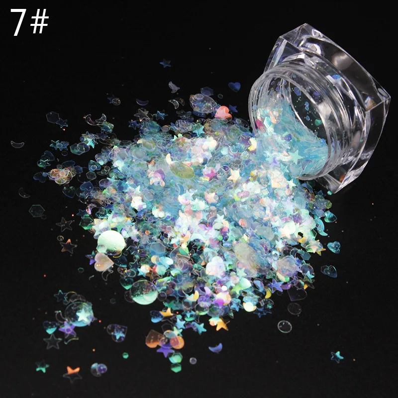 Brilho do Unha Bolsa Lantejoulas Efeito Laser 3d Lua Glitter Mix Fino Cacos Acrílico Unha Arte 50 g - 10 Brilho p/ unha