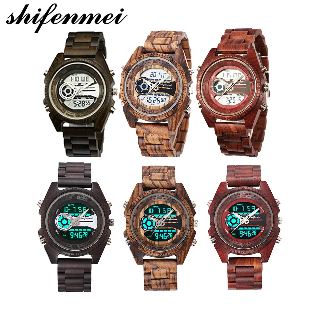 

Shifenmei Wooden Watch Male Quartz Watches 2019 Brand Luxury Sport Military Watch for Men Multi-Functional Clock erkek kol saati