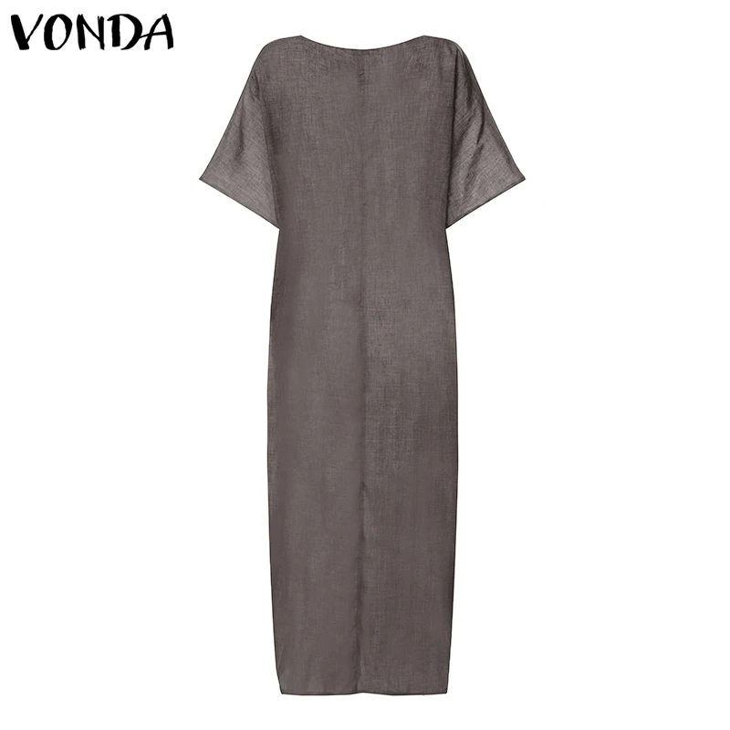 VONDA/летнее платье, сексуальное, с круглым вырезом, с коротким рукавом, в богемном стиле, однотонные платья, Пляжное длинное платье, женские вечерние платья, большие размеры
