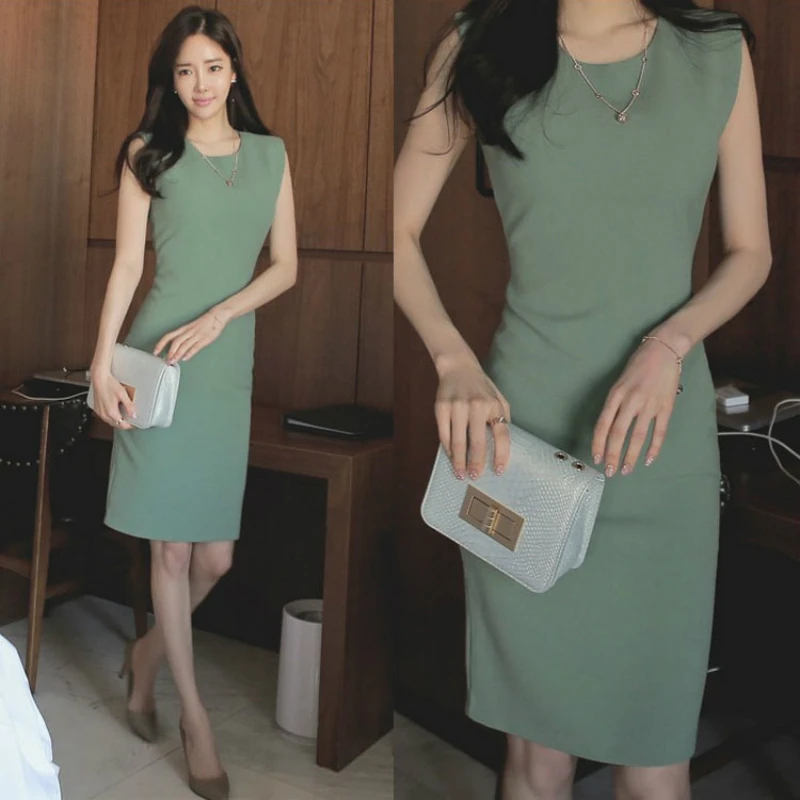 

2020 New Summer Green Dress Ladies Sleeveless Midi Wrap Elegant Dress for Wedding Party Sheer Plus Size Dresses for Women Jurken