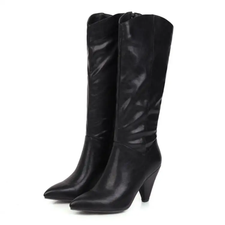 Женские ботинки до середины икры; chaussure boots; роскошные ботинки-гладиаторы из искусственной кожи на высоком каблуке с острым носком; женская обувь; zapatos mujer sapato; H824 - Цвет: black