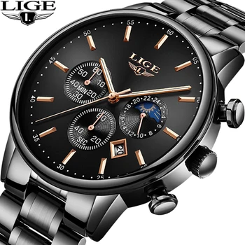 

LIGE 2020 Business Men Watch Luxury Brand Stainless Steel Wrist Watch Chronograph Army Military Quartz Watches Relogio Masculino