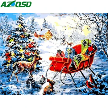 

AZQSD Christmas Paint By Number Canvas Winter Painting Kits Acrylic Pictures Oil Painting By Numbers Scenery Diy Wall Art