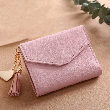 

Women's Short Korean-style Wallet Tassled Pendant Embossed Leather Wallet Card Bit More Purse