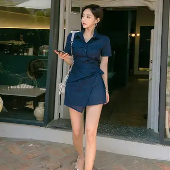 

Women High Waist Short Sleeve Irregular Solid Romper Casual Lace Up Loose Overalls Short Jumpsuit