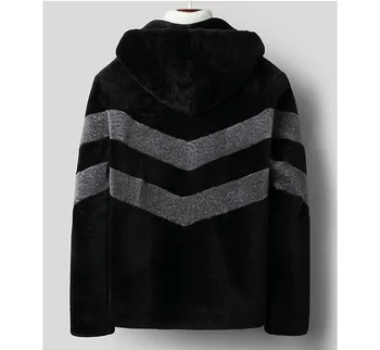 

209 New Real Fur Coat Men Autumn Winter Sheep Shearing Wool Jacket Hooded Korean Men's Wool Fur Coats C-01-1823 KJ3304