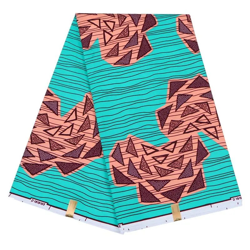 

2019 New African Dutch Wax Fabric Triangle Pattern Print Pagnes African Veritable Guaranteed Wax Printed Green Fabric