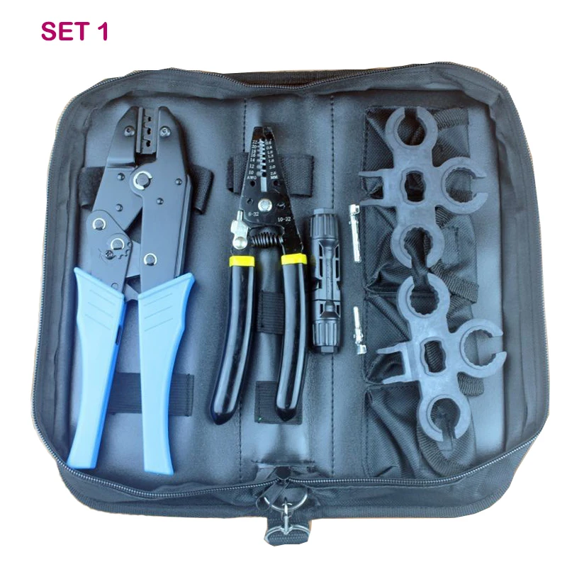 

solar wire strippe hand tool set contain MC4 Crimping tool multi-function with cutter MC4 Connector spanner kit for solar cable