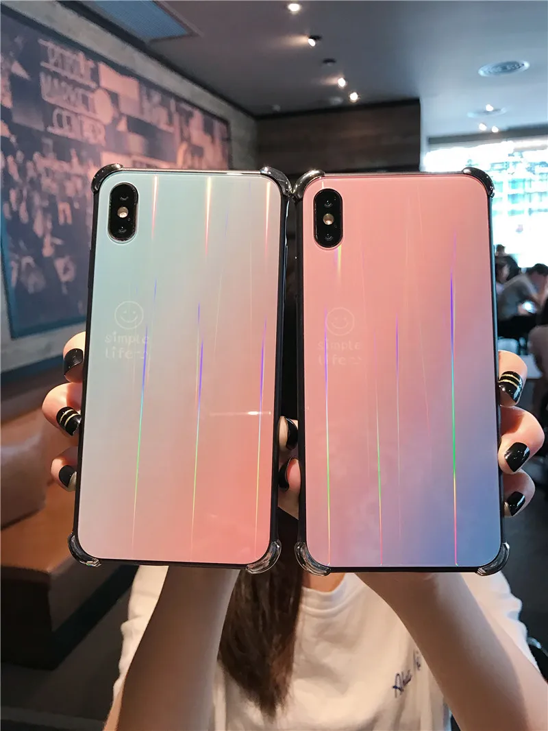 Цветной чехол для телефона из закаленного стекла iPhone 7 8 Plus X XS Max XR 6 6S 6P Gradien |