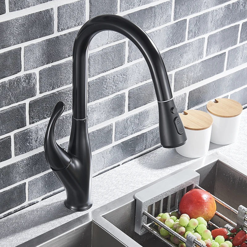 Черный смеситель для кухонной раковины с одной ручкой распылитель насадка душа