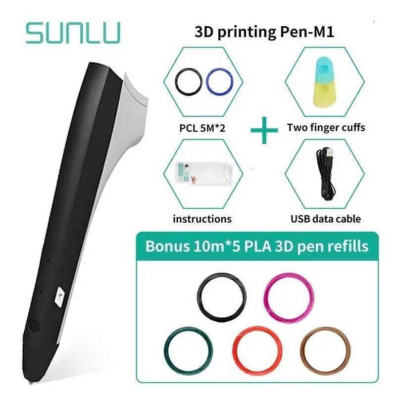 SUNLU Prince M1 3D печать Ручка для детей Исследуйте интеллект гаджет Черный цвет 3D печать Ручка Поддержка PLA/PCL нити