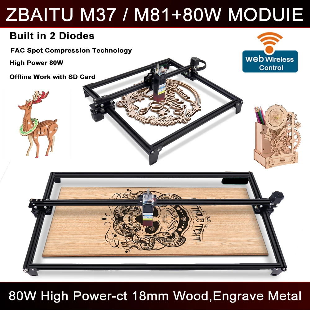 80W Laser Engraver WIFI 10W Diode Engraving Cutting Machine 81x46CM 37x37CM CNC Wood Printer Cutter for DIY Handwork | Инструменты