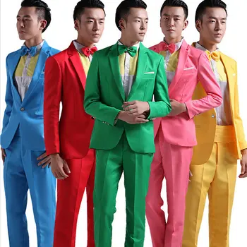 

Suit Men New 2020 Long-Sleeved Men's Suits pants Hosted Theatrical Tuxedos For Men Wedding Prom Red Yellow Blue And Green M L XL