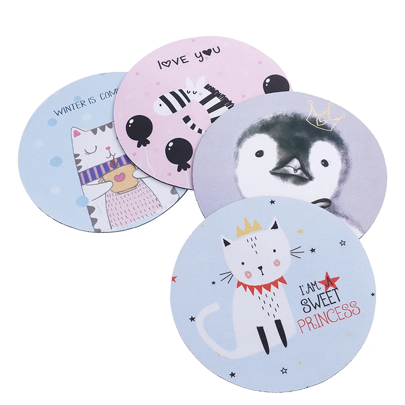 Cartoon Animal Pattern Mouse Pad Round Mousepad Office Mice Pad Rubber Home Computer