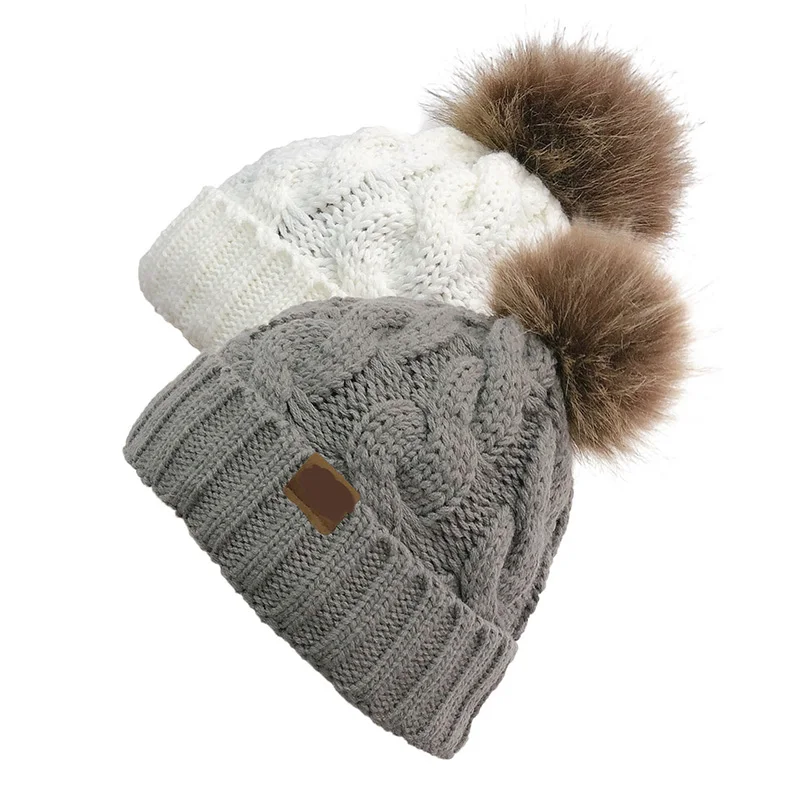 Зимняя женская шапка, мягкая, теплая, Кепка с помпонами, женская, Skullies cc Beanies, шапка, повседневная, тянущаяся, Вязанная, грязная, булочка, дырявая шапка