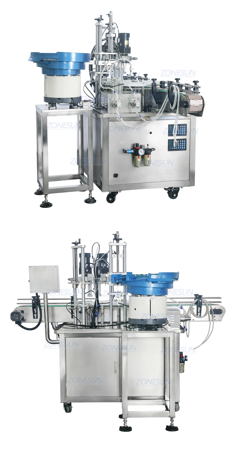 ZONESUN ZS-AFC1 Automatic Double Heads Rotary Filling And Capping Machine cap feeder