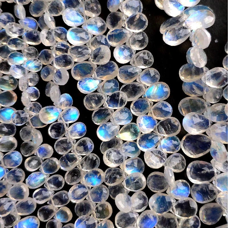 ICNWAY 1piece Natural Moonstone 4x6mm-8x12mm Perforated Drop Faceted Flat Beads for Jewelry Making Necklace Earring Bracelet | Украшения и