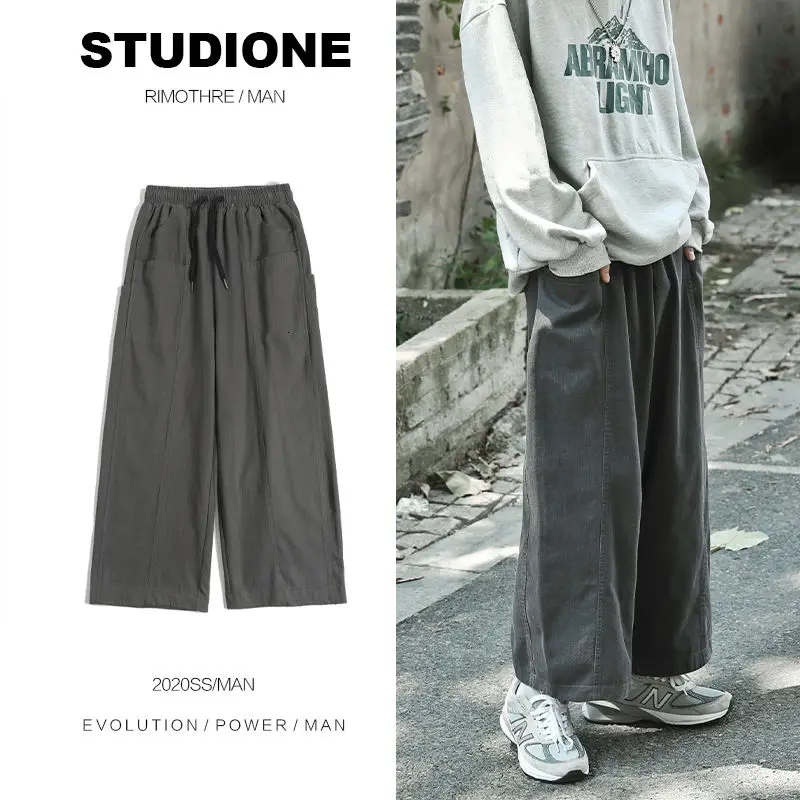 

Spring Autumn Casual Pants Men's Fashion Solid Color Drawstring Wide-leg Pants Men Streetwear Loose Hip-hop Straight Pants Mens