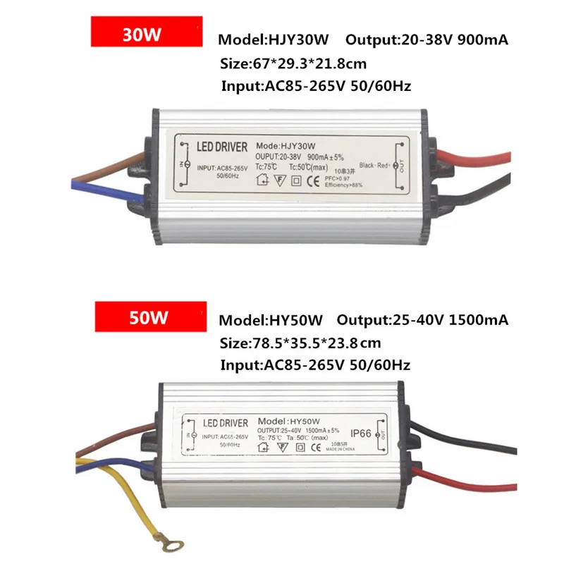 Светодиодный драйвер мощностью 10 Вт, 20 Вт, 30 Вт, 50 Вт 100 300mA 600mA 900mA 1500mA Водонепроницаемый IP66 трансформаторы для лампа «сделай сам» Питание