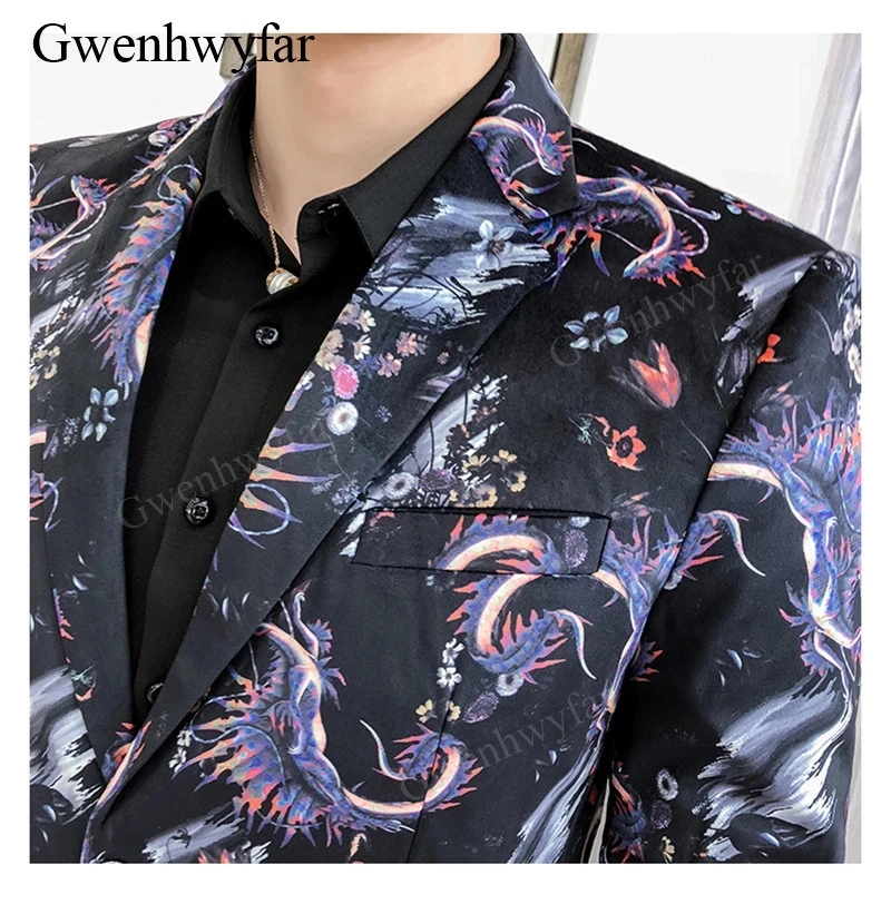 Gwenhwyfar стильный фиолетовый цветочный узор Мужской Повседневный блейзер мужской костюм пиджак джентльмен свадебные, для жениха Slim Fit модное пальто наряд