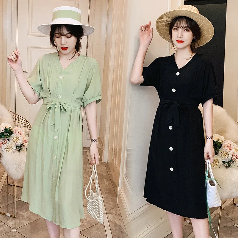 

Pregnant Women Summer Wear Dress Slimming Pregnant Belly WOMEN'S Dress Summer Fashion Models 200 Slimming Mid-length over-the-Kn
