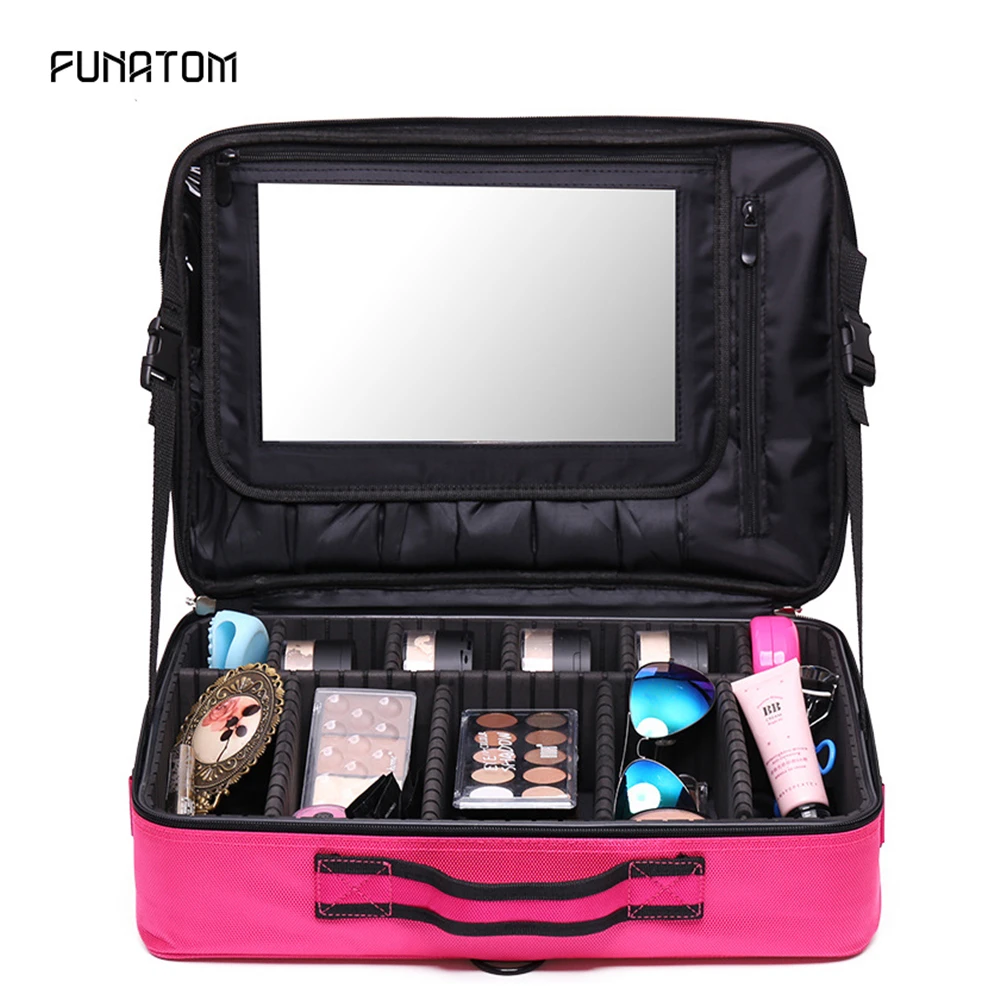 

New Fashion Women Pink Cosmetic Bag Travel Makeup Professional Make Up Box Cosmetics Pouch Bags Beauty Case For Makeup Artist