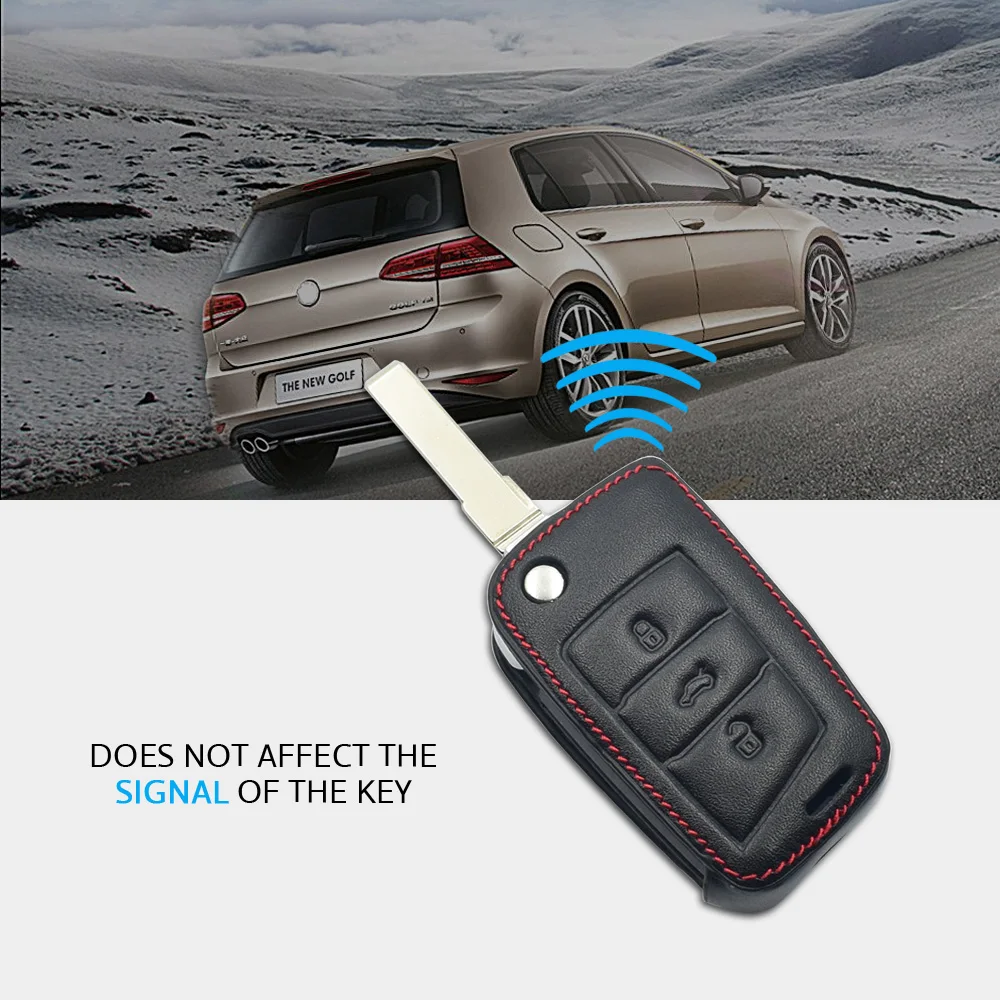 Leather Car Key Case Flip Remote Cover For VW Volkswagen Polo Golf 7 Passat B6 B5 UP Beetle Tiguan Skoda Octavia SEAT Ibiza Leon