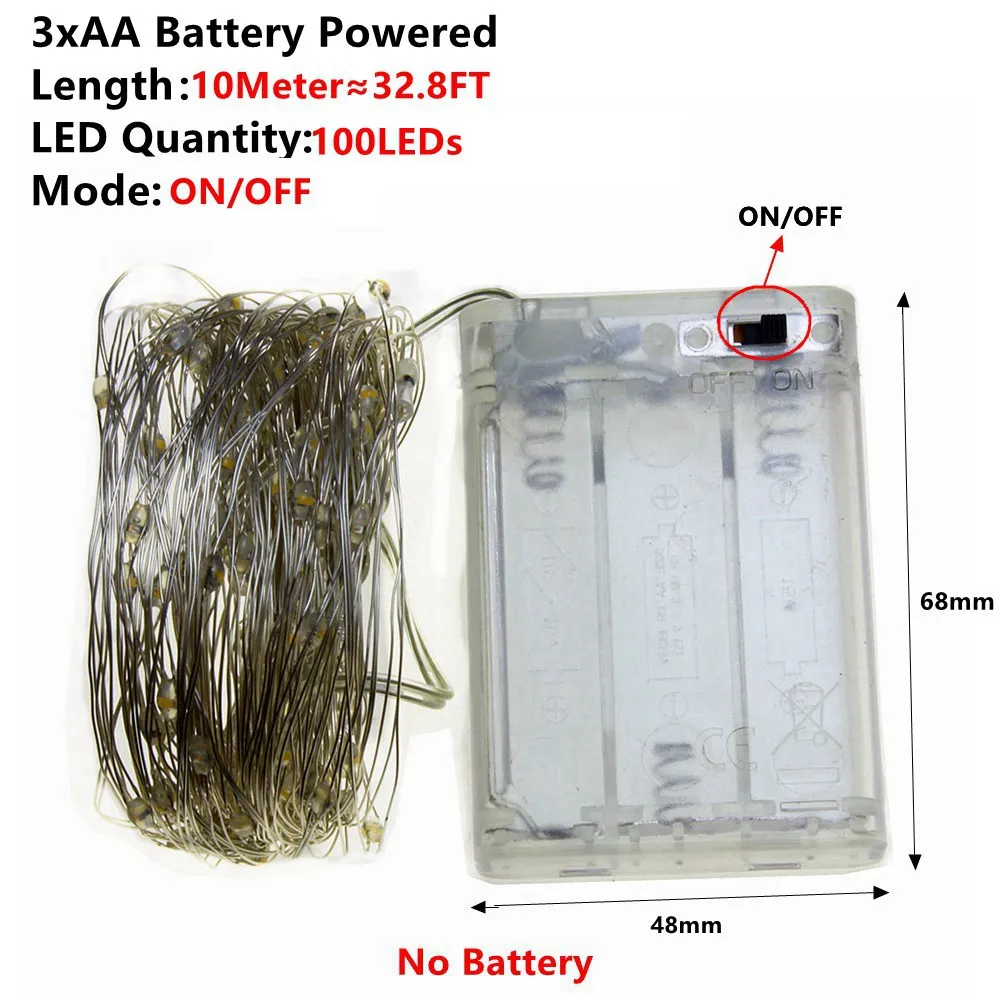 8 режимов освещения светодиодный гирлянда сказочные огни Рождественская елка Гирлянда окно Свадьба дом наружное украшение Солнечная батарея питание от USB - Испускаемый цвет: AA Battery-10M
