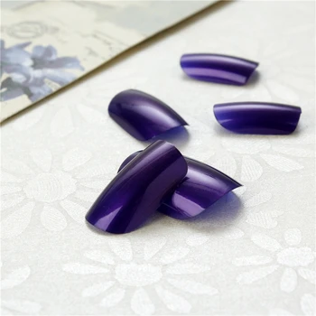 

24pcs Full Cover False Nail Tips Medium Length Purple Solid Color Artificial Nails Fingernail Art Salon DIY