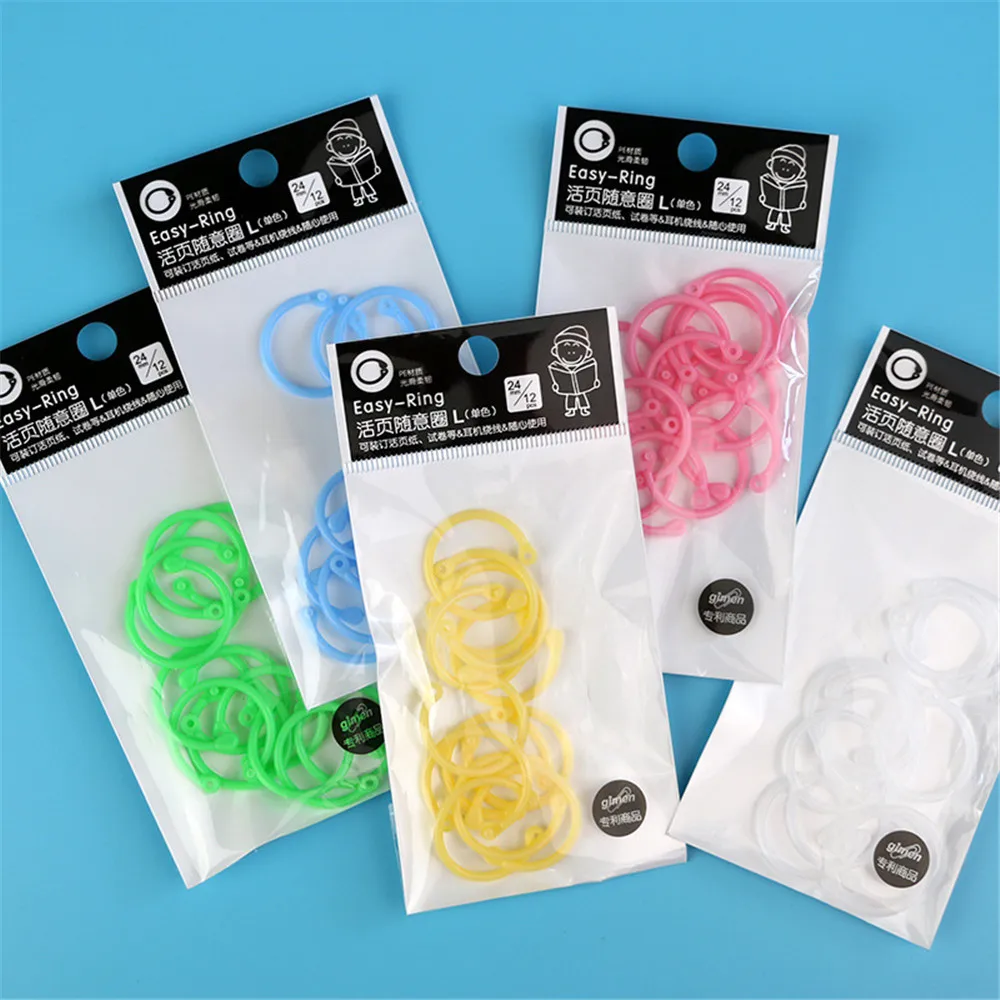 Anillos circulares de colores de 12 Uds., aros para Carpeta de hojas sueltas para álbumes de bricolaje, anillos circulares para cuaderno, llaveros portátiles, suministros para oficina y escuela