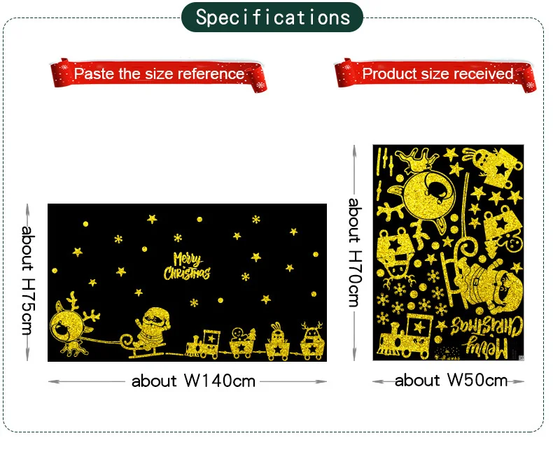 Золотая светящаяся Светоотражающая Рождественская Наклейка на стену рождественские украшения для дома, оконные стеклянные аксессуары 23 вида стеклянных наклеек