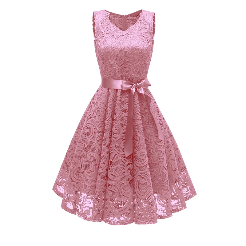 Кружевное короткое выпускное платье с v-образным вырезом, Новое Элегантное платье для выпускного вечера, вечерние платья длиной до середины икры, торжественное платье, вечерние платья с бантом, новинка - Цвет: Pink