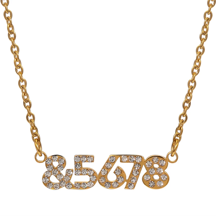 

Custom Date Name Necklace Crystal Bling Pendant Charm Stainless Steel Chain Choker for Women Anniversary Birthday Gift