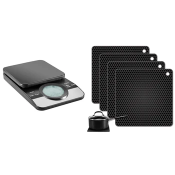 

4pcs Silicone Pot Holders,Silicone Trivets Multi-Purpose Pads & 1pcs Coffee Electronic Scales Precision 0.1G