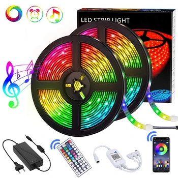 

5/10m LED Strip Light Waterproof Colorful Lighting Fita Flexible Bluetooth Music Player App Remote Control Ribbon Diode Tape Set