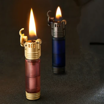 

Retro Metal Brass Kerosene Lighter Windproof Cigarette Flint Lighter Visible Gas Window Gadgets For Men