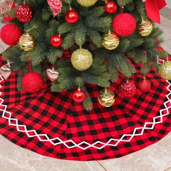 

Large Buffalo Plaid Christmas Tree Skirt Christmas Tree 48 Inch Rustic Burlap Xmas Tree Skirt With Thick Faux Fur Snowflak