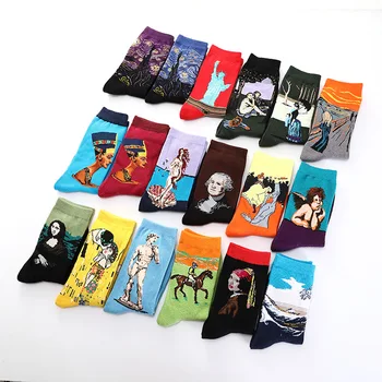 

New Hot Starry Night Autumn Winter Retro Women Personality Art Mural World Famous Painting Male Socks Oil Funny Happy Socks SA-8