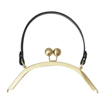 

20cm Handmade Metal Purse Frame With PU Leather Handle Big Ball Clasp Bag Accessories Manual Diy Evening Bag Parts With Screws