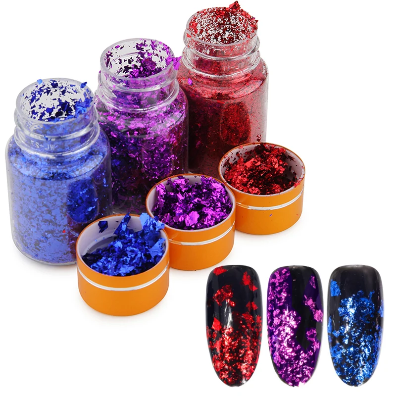 Gold Silber Lila Maniküre Glitzerflocken Unregelmäßige Aluminiumfolien Holografische Nagelkunstdekorationen für kreatives Nageldesign – Detail 1