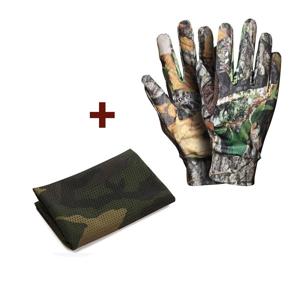 glove and scarf Противоскользящие перчатки для рыбалки, стрельбы, охоты, упругие, на открытом воздухе, с сенсорным экраном, бионические, камуфляжные, полные перчатки, камышовые, камуфляжные перчатки - Цвет: glove and scarf