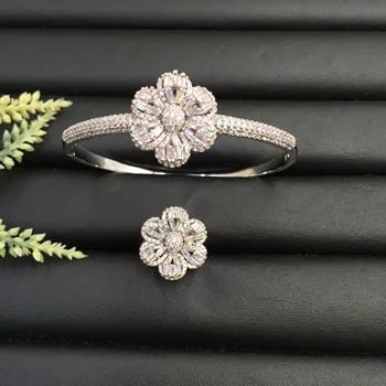 

Lanyika Fashion Jewelry Delicate Simpleness Hollow Flower Plated Party Romantic Bangle With Ring Banquet Daily Best Gift