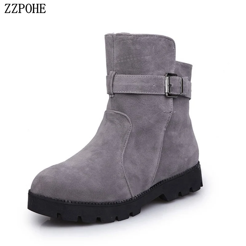ZZPOHE/новые женские зимние ботинки женские повседневные зимние ботинки на плоской подошве женские теплые удобные ботильоны без застежки; большие размеры 35-43