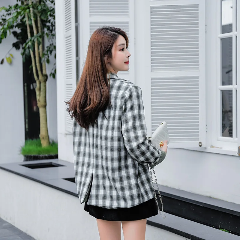 

Photo Shoot Small Video 2019 Autumn New Style Korean-style Loose-Fit Plaid Suit Jacket