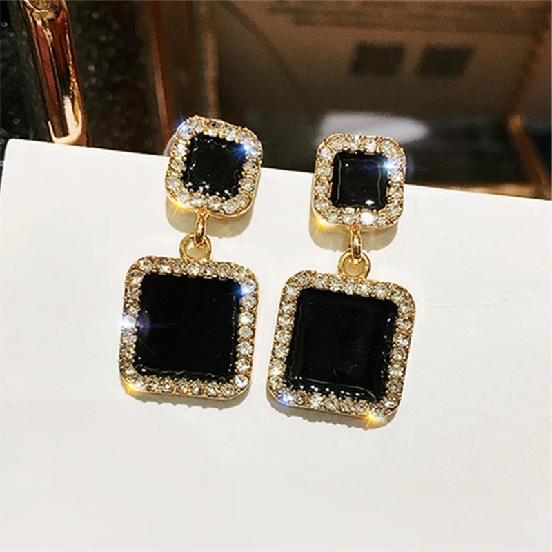 Pendientes geométricos cuadrados para mujer, aretes de cristal de lujo para boda, aretes con diamantes de imitación de Color dorado, bisutería 2022|Pendientes de gota| - AliExpress