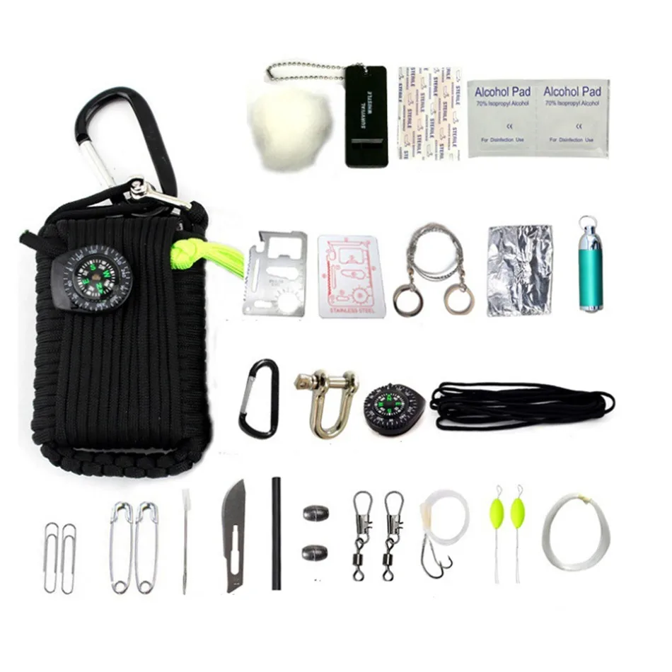 Outdoor Emergency Multi-function Fishing Gear Bag Set Camping Survival Kit Parachute Woven Equipment | Спорт и развлечения